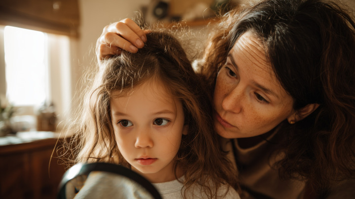 happy child clean hair at home
