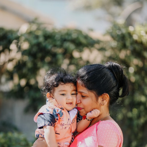 smiling mom and child portrait
