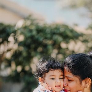smiling mom and child portrait
